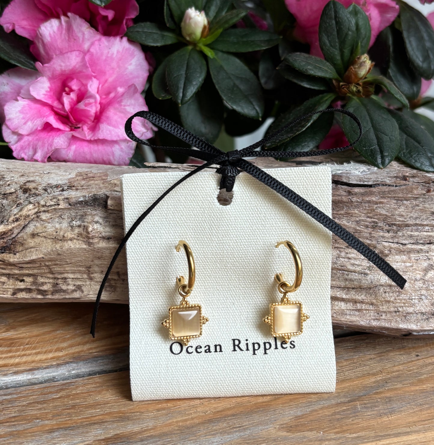 18ct Gold Plated Clear Quartz Square Drop Earrings
