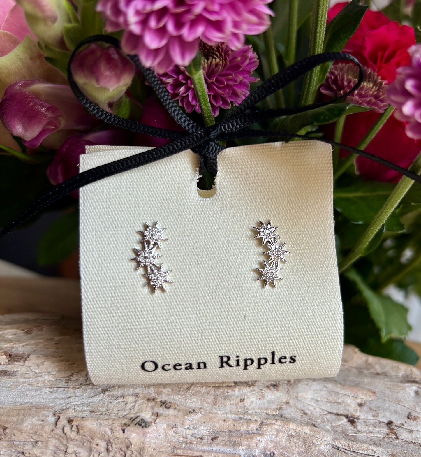 14ct Gold Plated Cubic Zirconia Triple Stars Climber Earrings - Available in Silver
