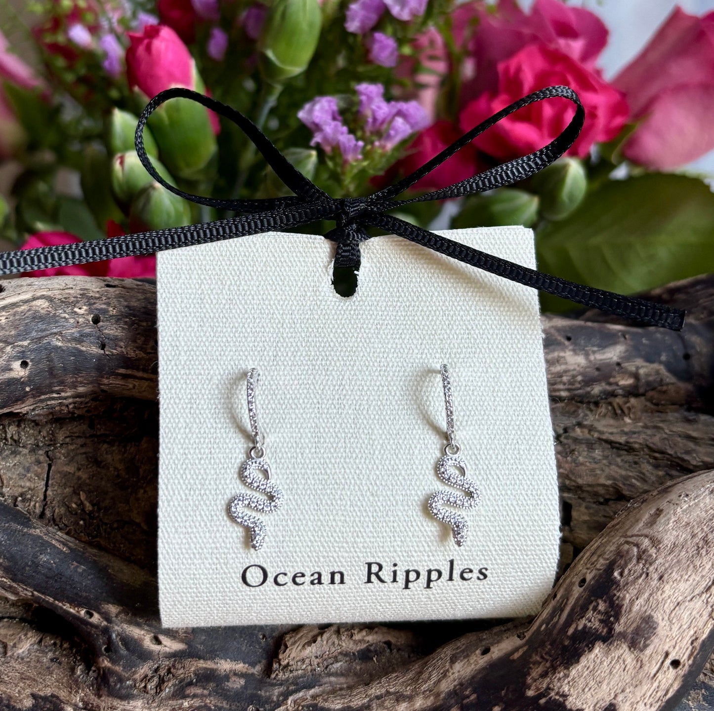 925 Sterling Silver Cubic Zirconia Snake Huggie Earrings