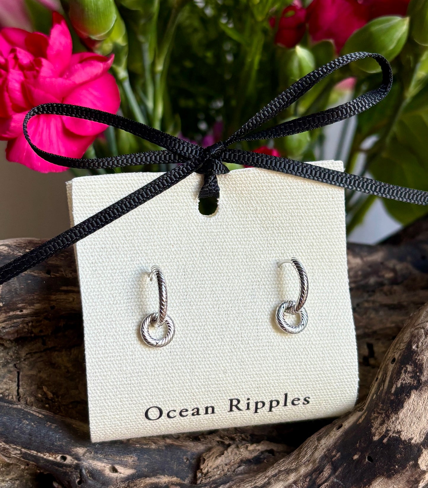 925 Sterling Silver Rope Texture Interlinked Hoops Earrings