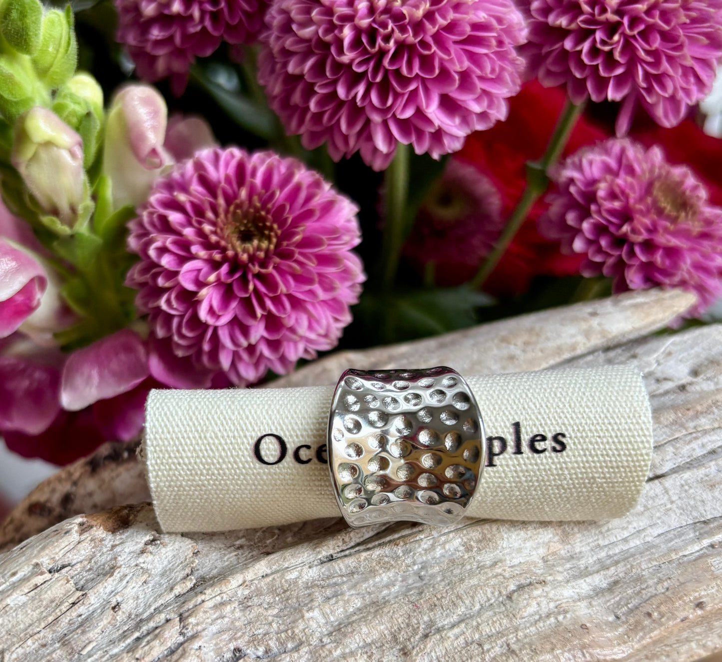 Silver Hammered Wide Band Ring