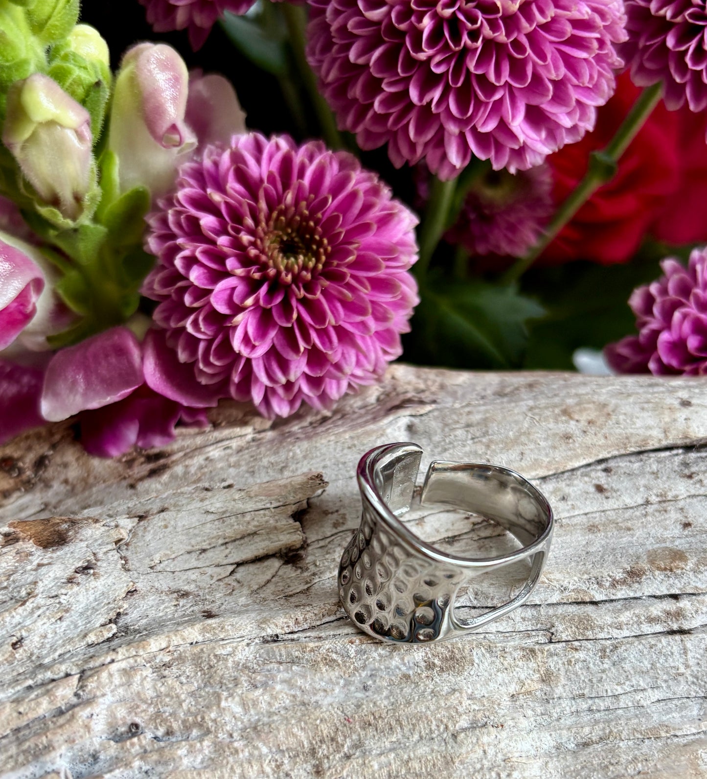 Silver Hammered Wide Band Ring