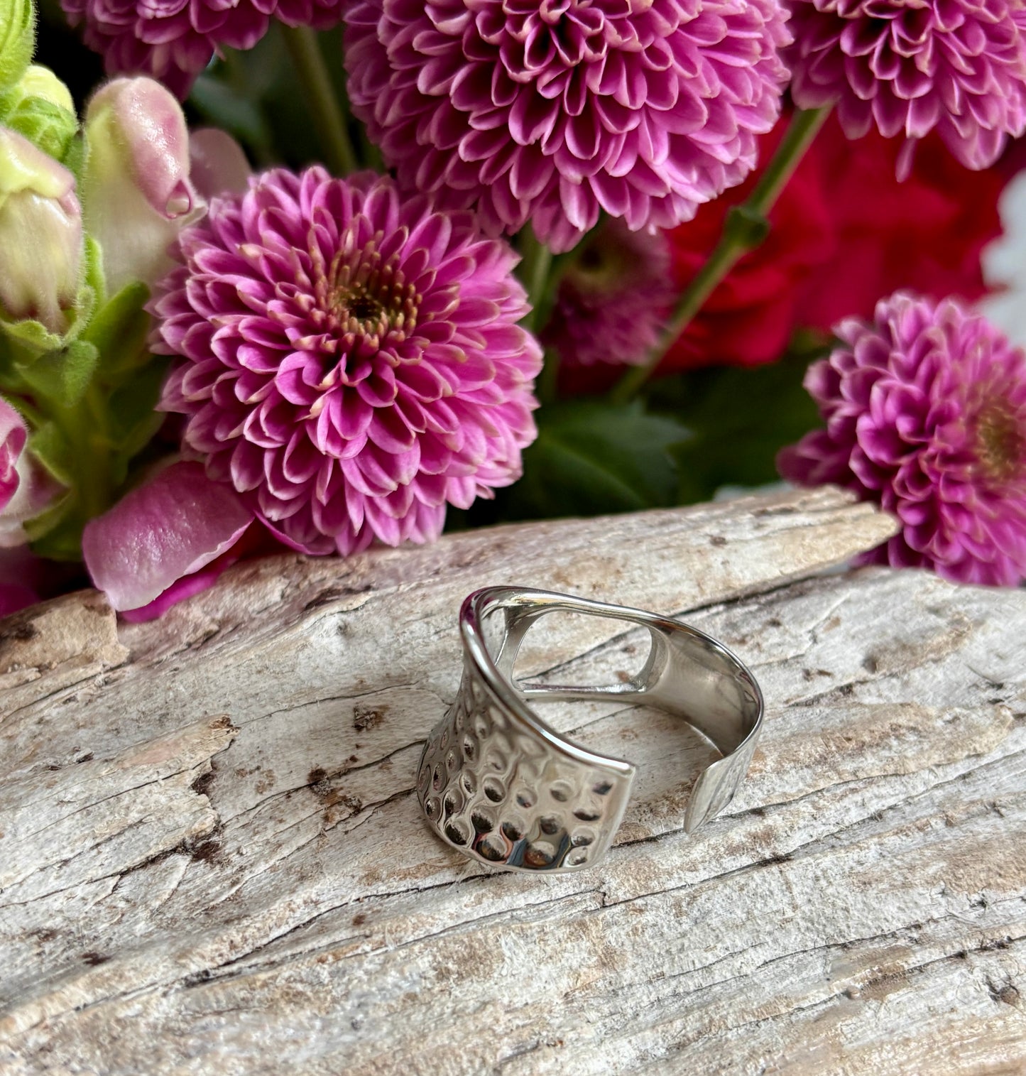Silver Hammered Wide Band Ring