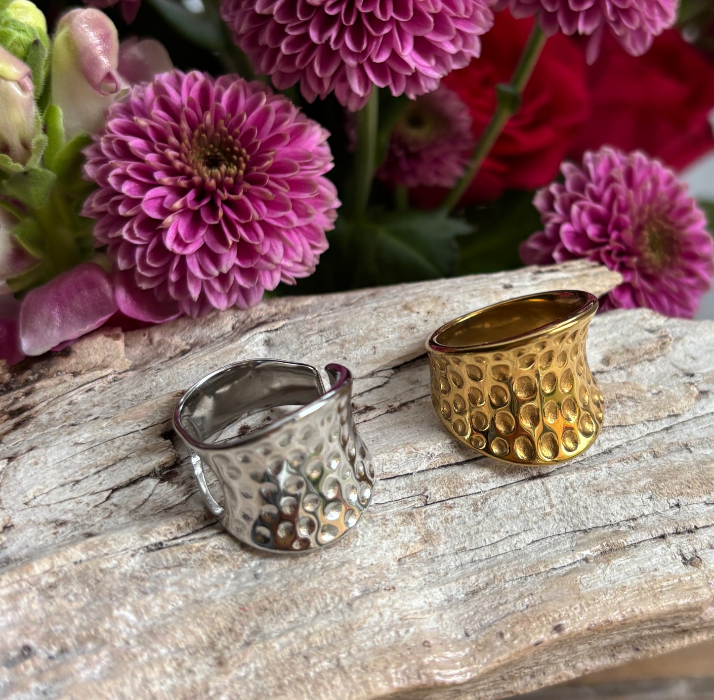 Silver Hammered Wide Band Ring