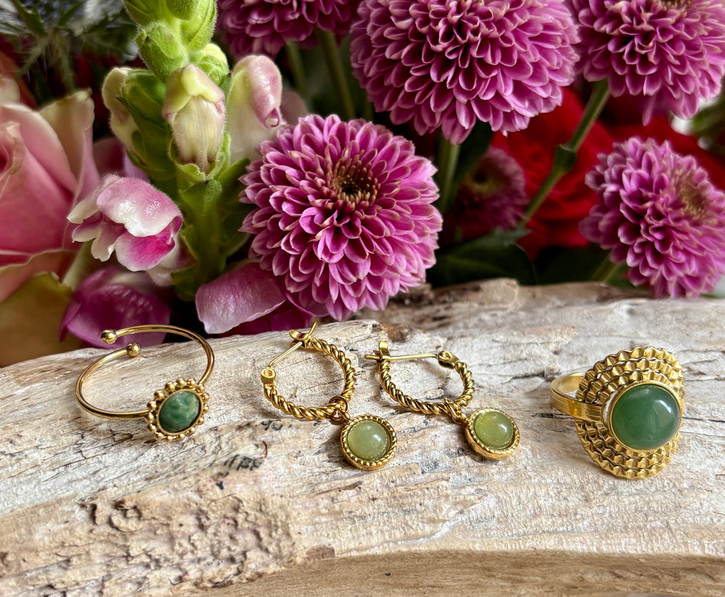 18ct Gold Plated Aventurine Twisted Hoop Earrings