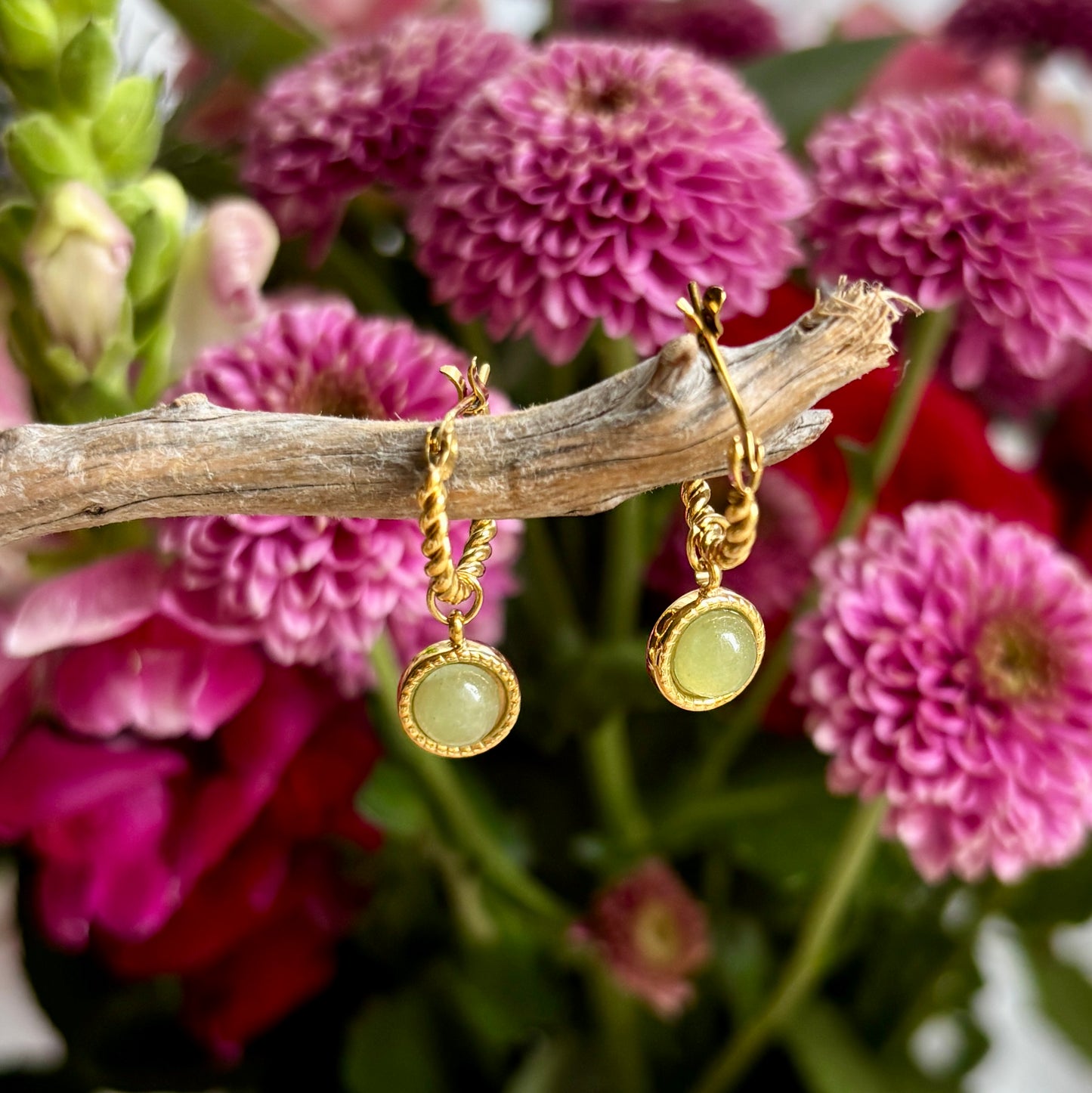 18ct Gold Plated Aventurine Twisted Hoop Earrings