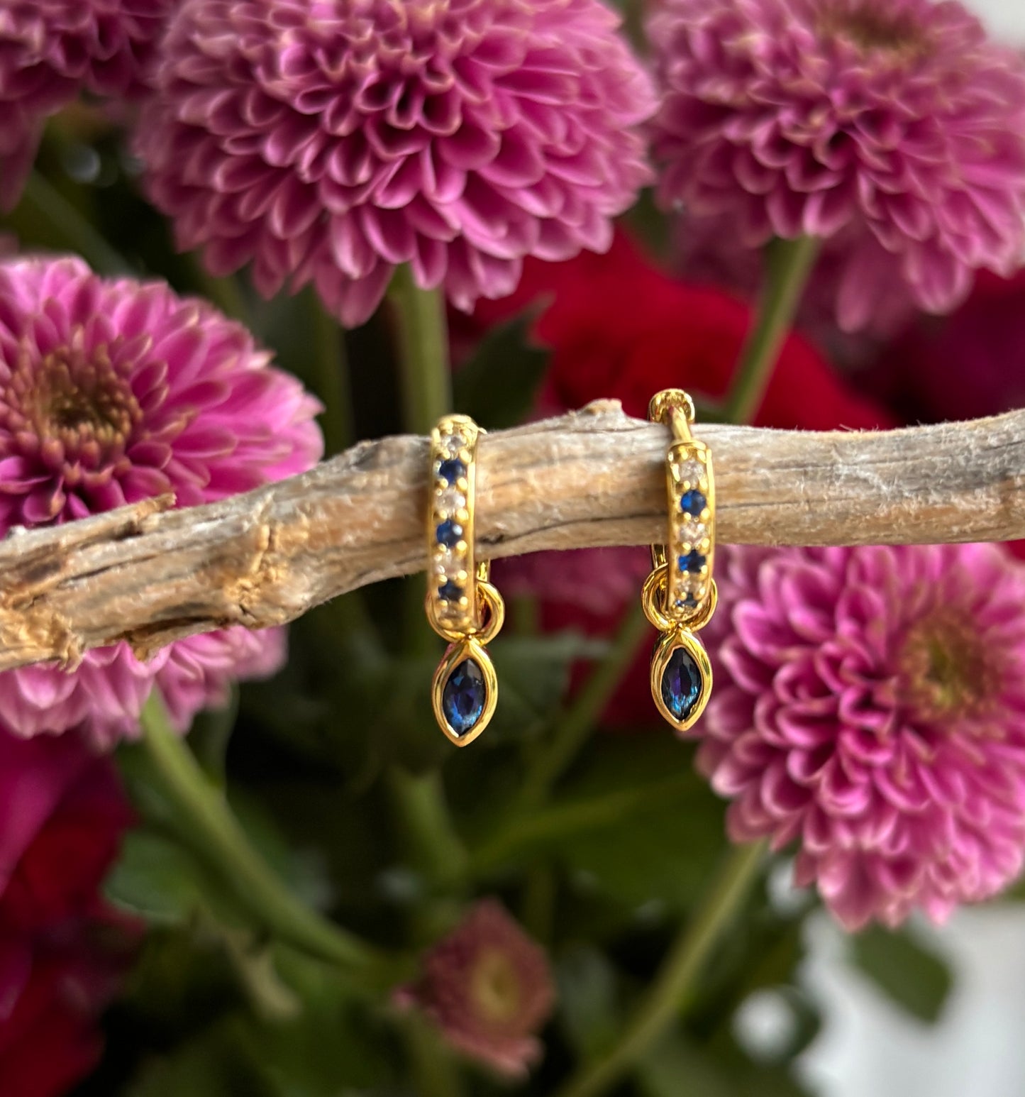 18ct Gold Plated Cubic Zirconia Drop Huggie Earrings