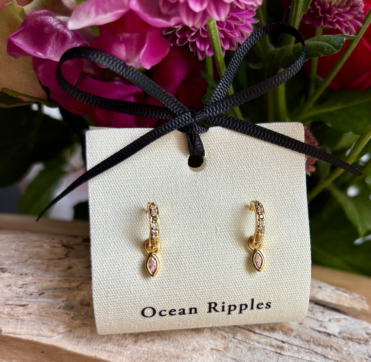 18ct Gold Plated Cubic Zirconia Drop Huggie Earrings