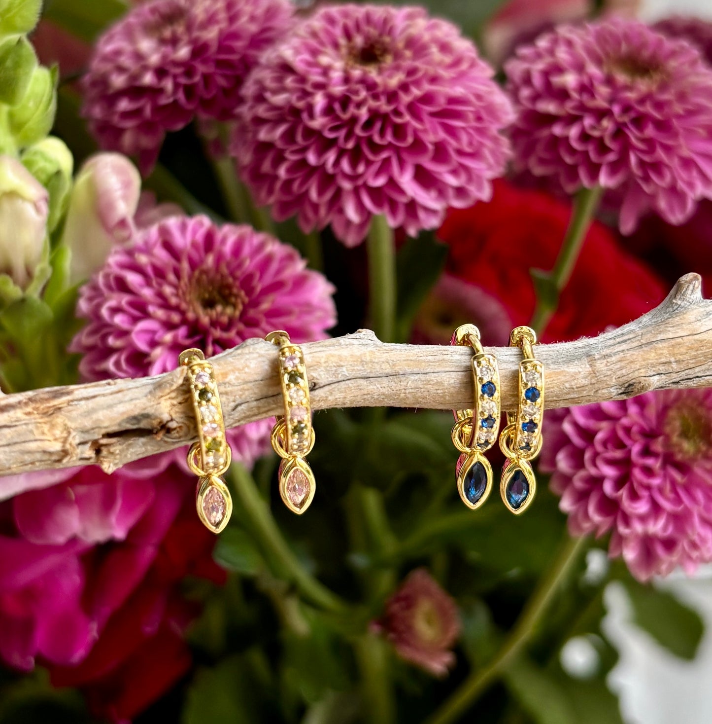 18ct Gold Plated Cubic Zirconia Drop Huggie Earrings
