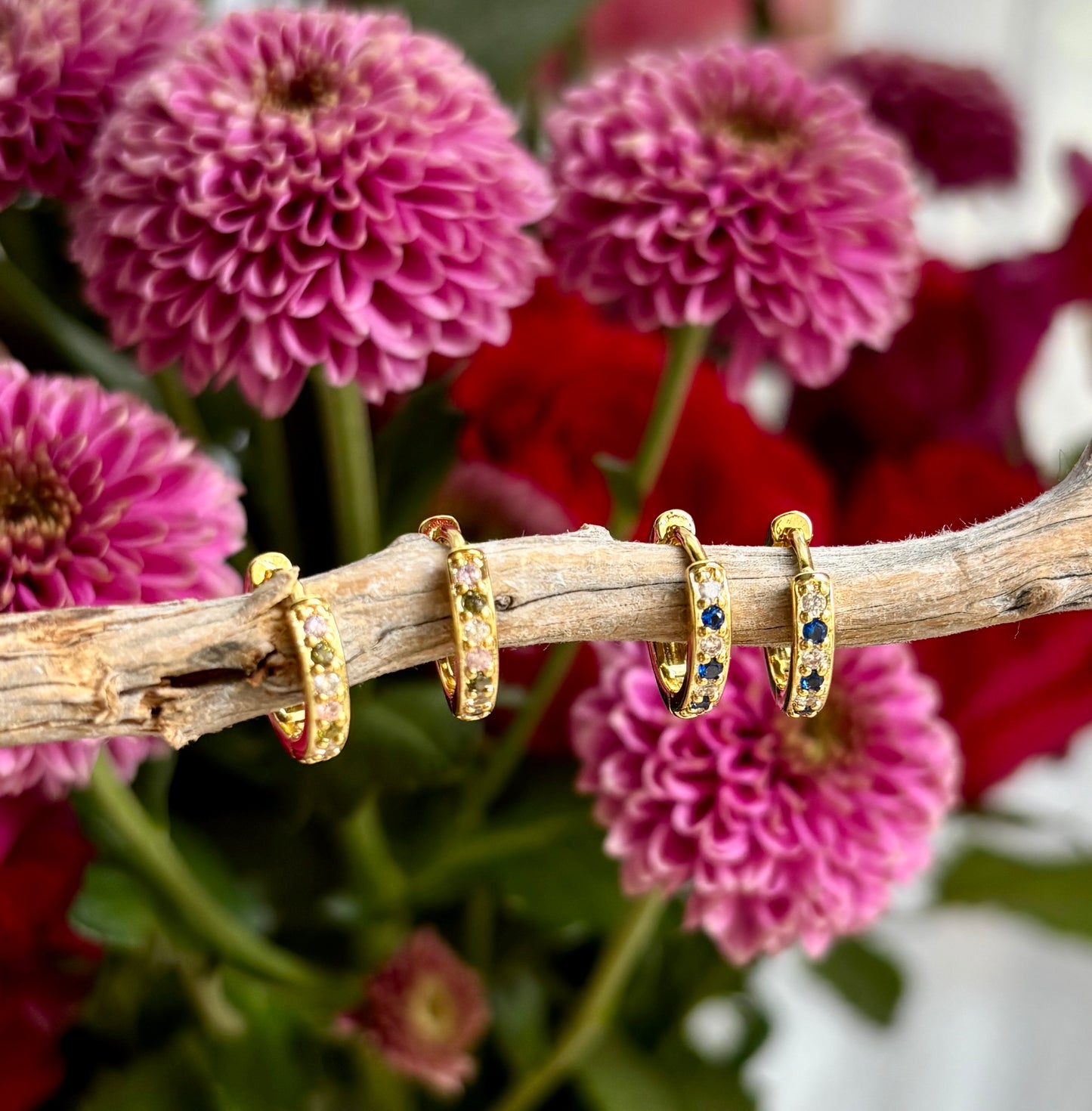 18ct Gold Plated Cubic Zirconia Drop Huggie Earrings