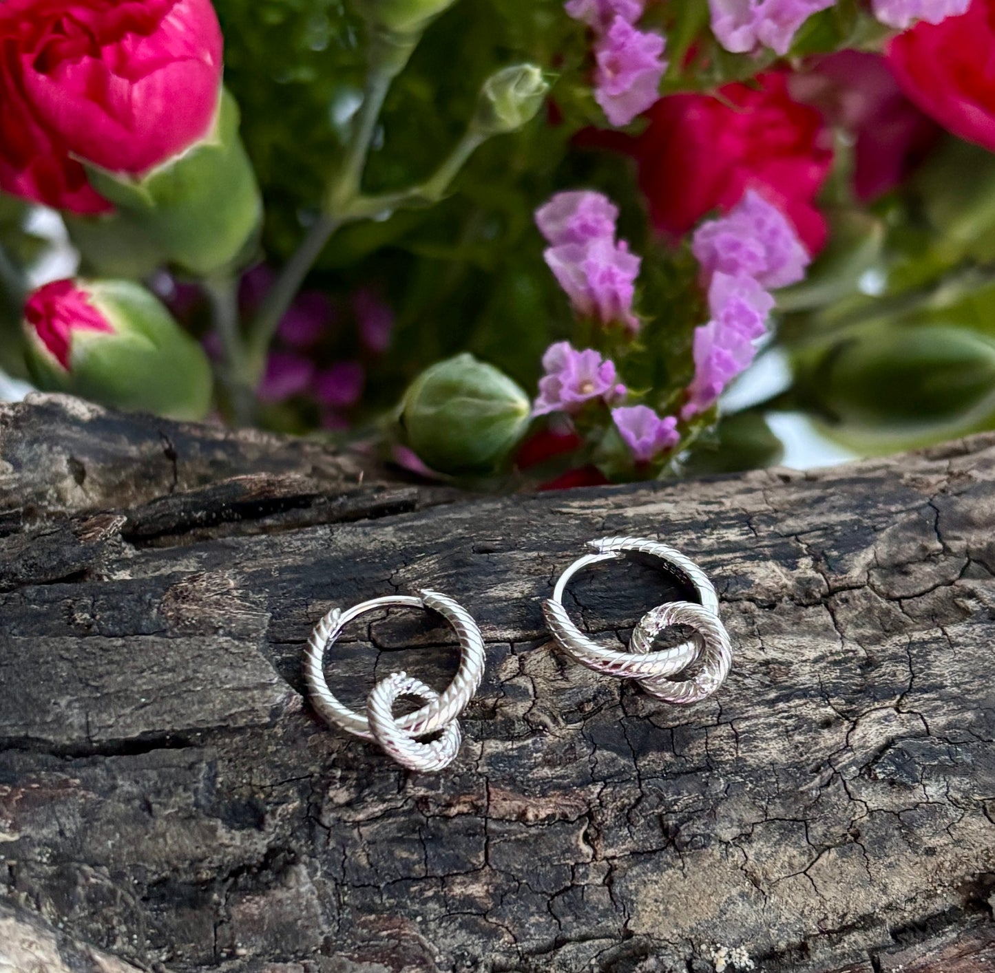 925 Sterling Silver Rope Texture Interlinked Hoops Earrings