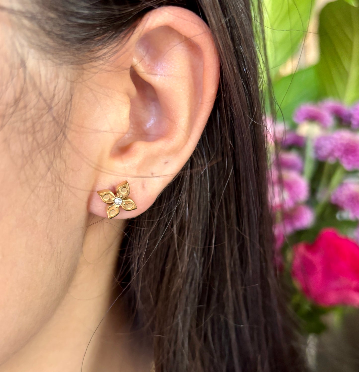 18ct Gold Plated Cubic Zirconia Clover Stud Earrings