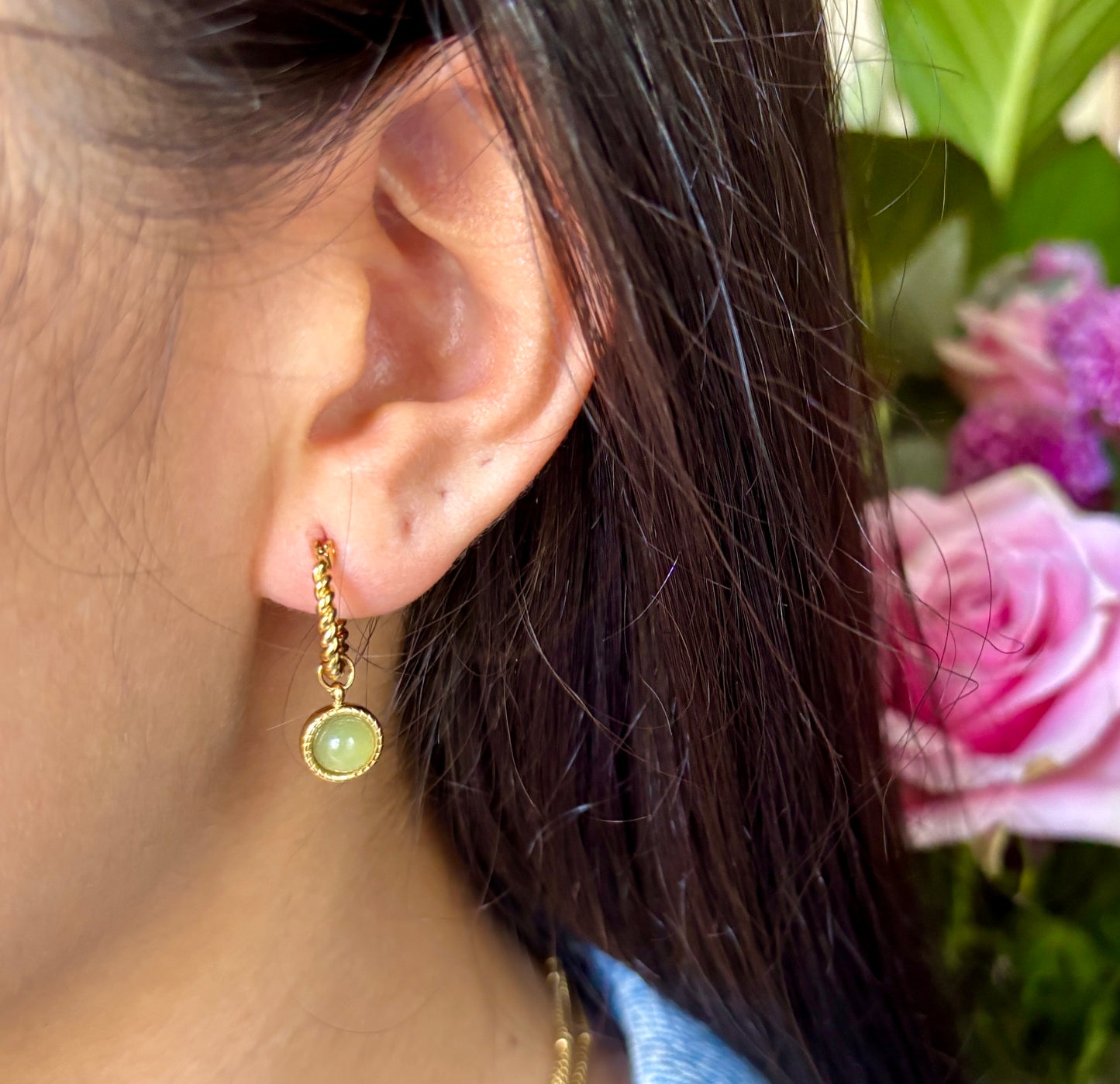 18ct Gold Plated Aventurine Twisted Hoop Earrings