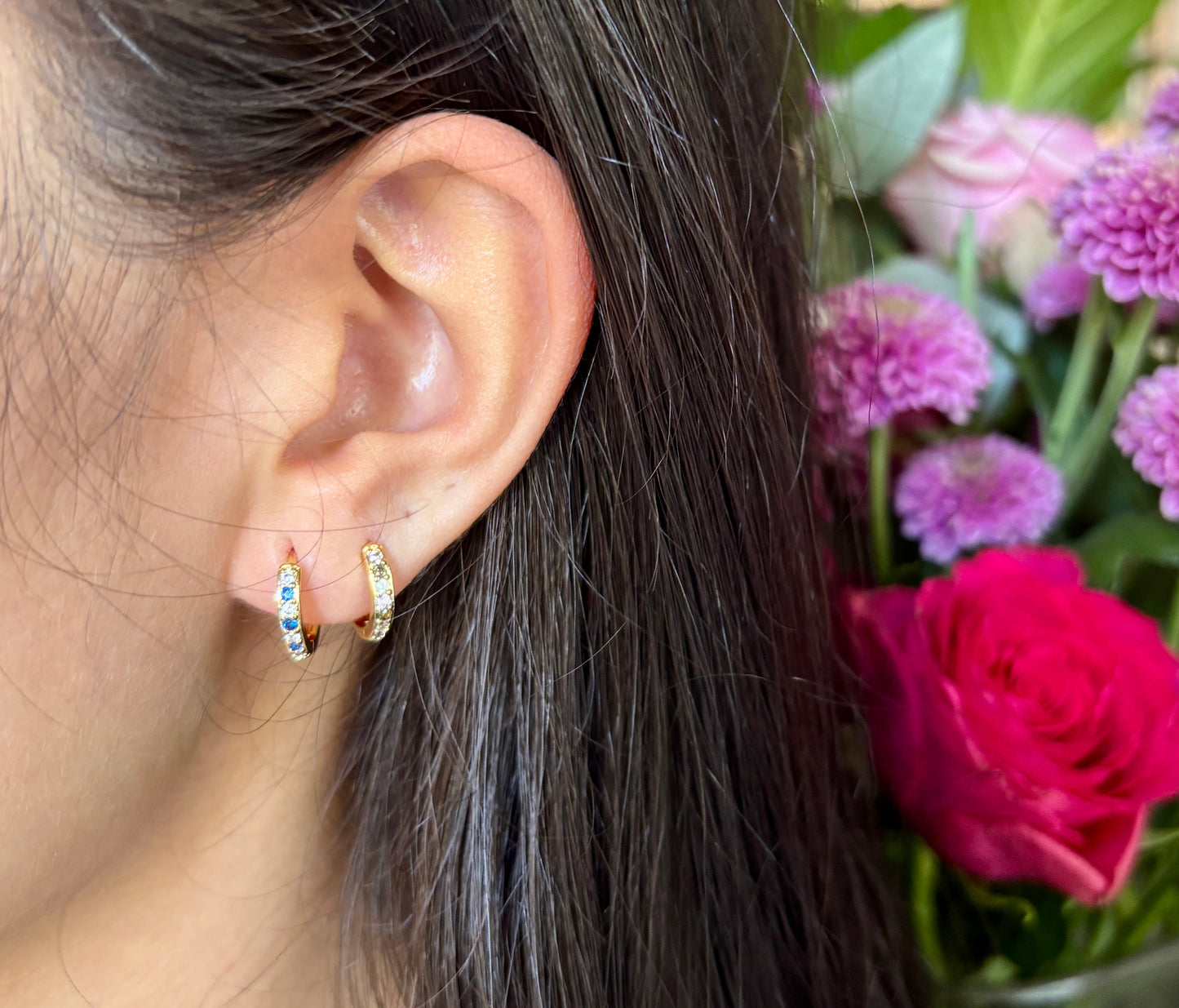 18ct Gold Plated Cubic Zirconia Drop Huggie Earrings