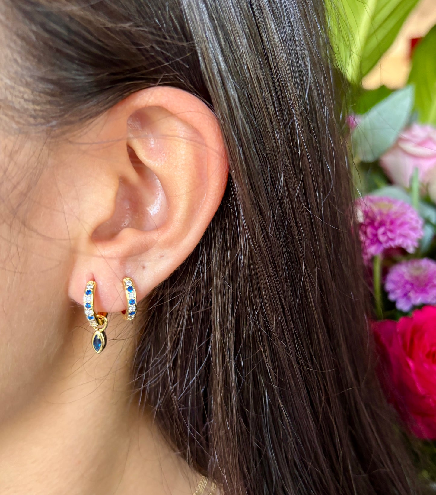 18ct Gold Plated Cubic Zirconia Drop Huggie Earrings