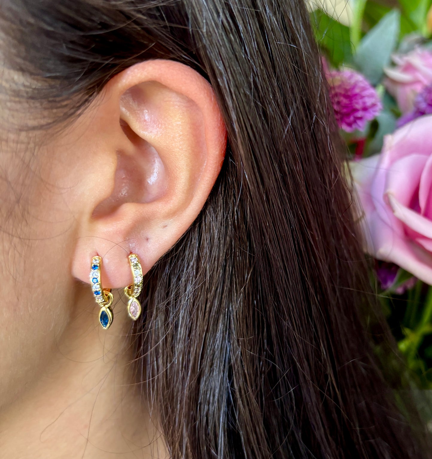 18ct Gold Plated Cubic Zirconia Drop Huggie Earrings