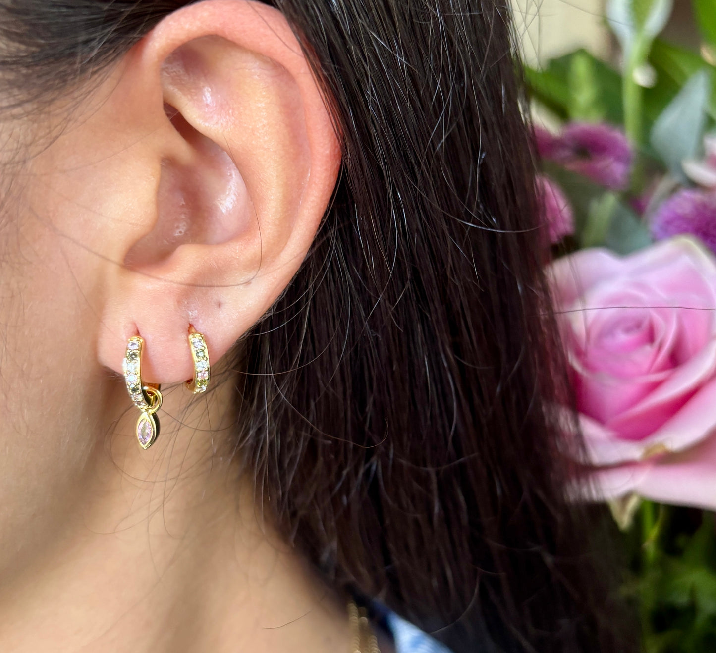 18ct Gold Plated Cubic Zirconia Drop Huggie Earrings