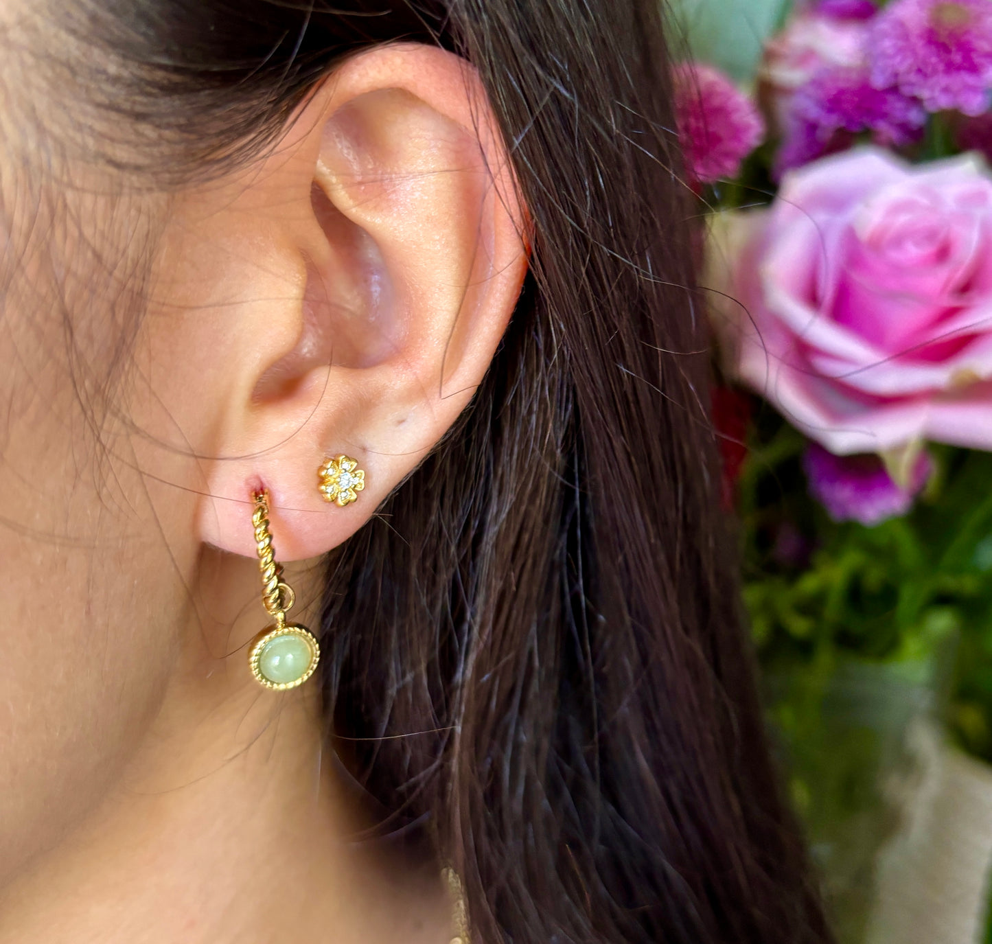 18ct Gold Plated Vermeil Cubic Zirconia Flower Stud Earrings