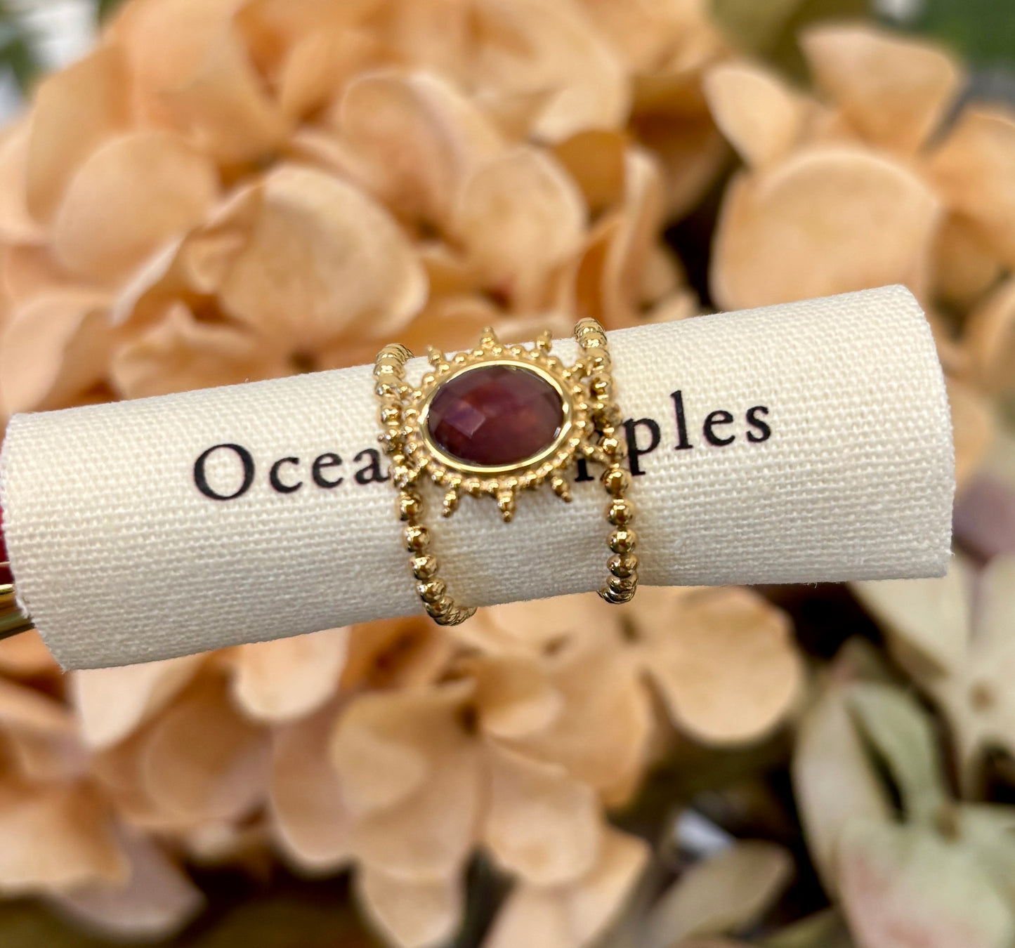 18ct Gold Plated Amethyst Sun Double Band Ring