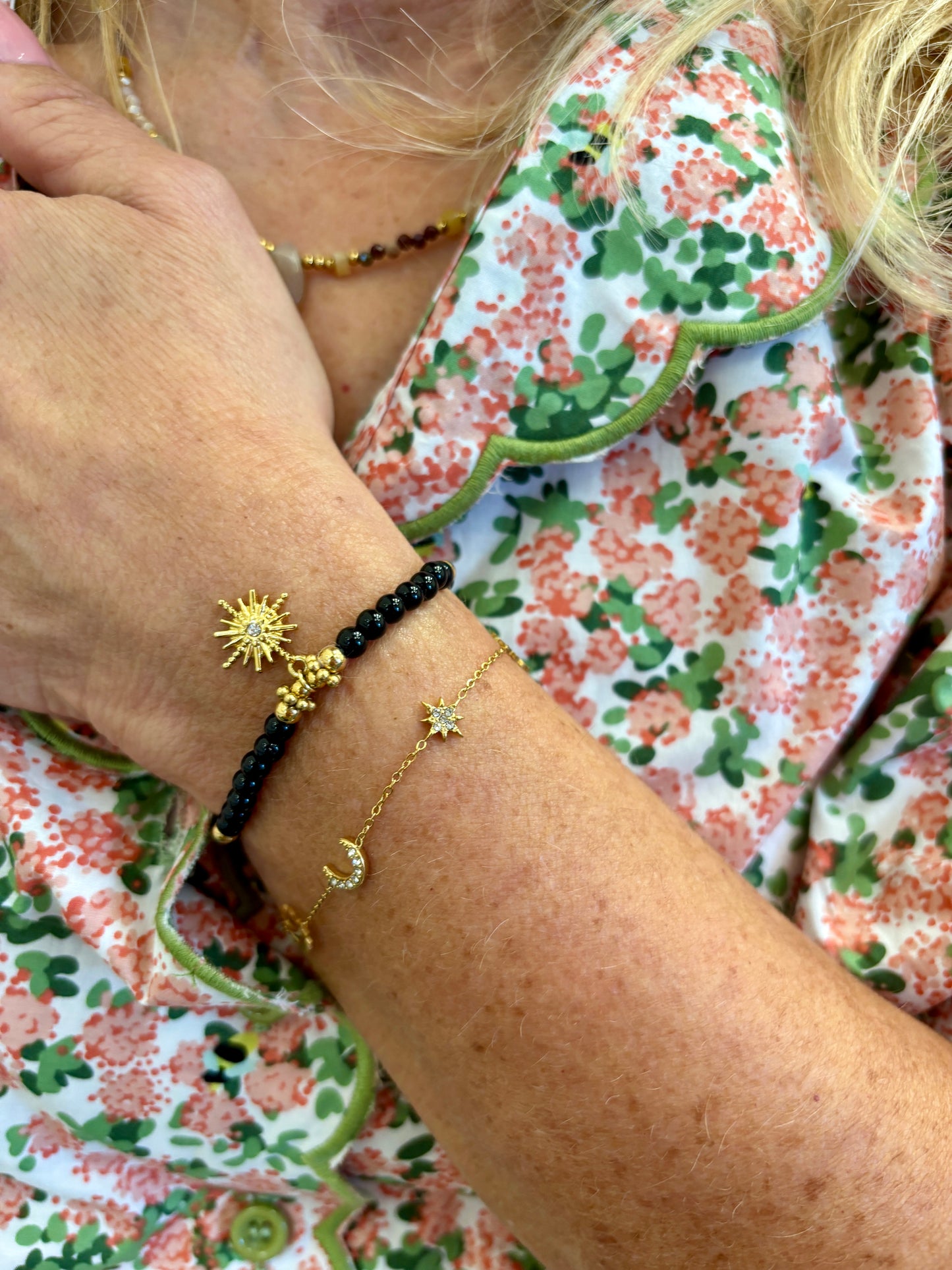 18ct Gold Plated Cubic Zirconia Star and Moon Bracelet