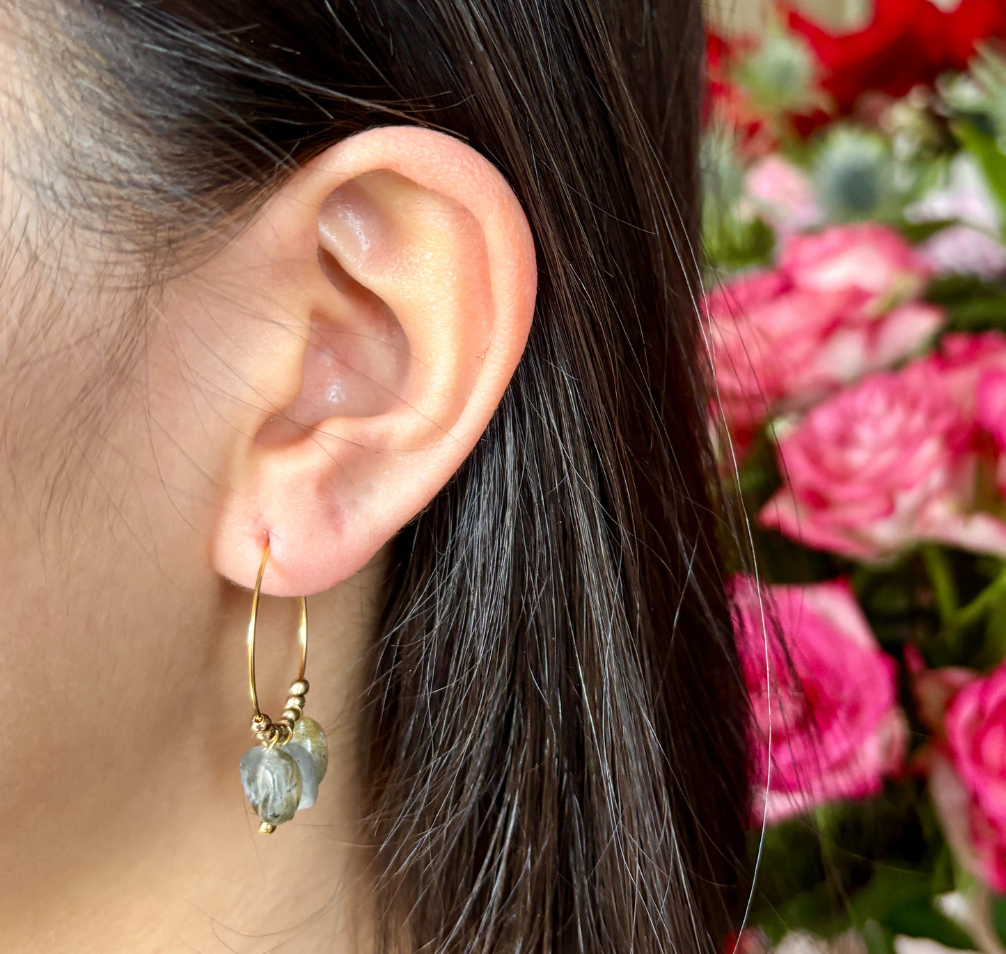 18ct Gold Plated Green Gemstone Cluster Hoop Earrings