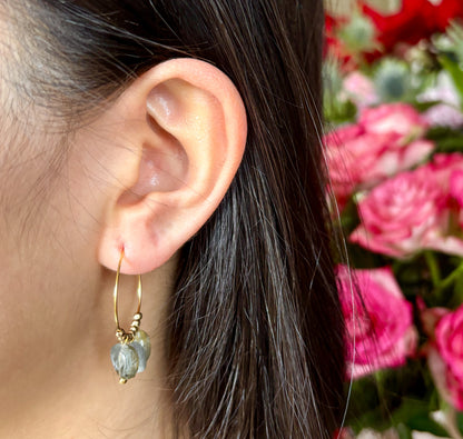 18ct Gold Plated Green Gemstone Cluster Hoop Earrings
