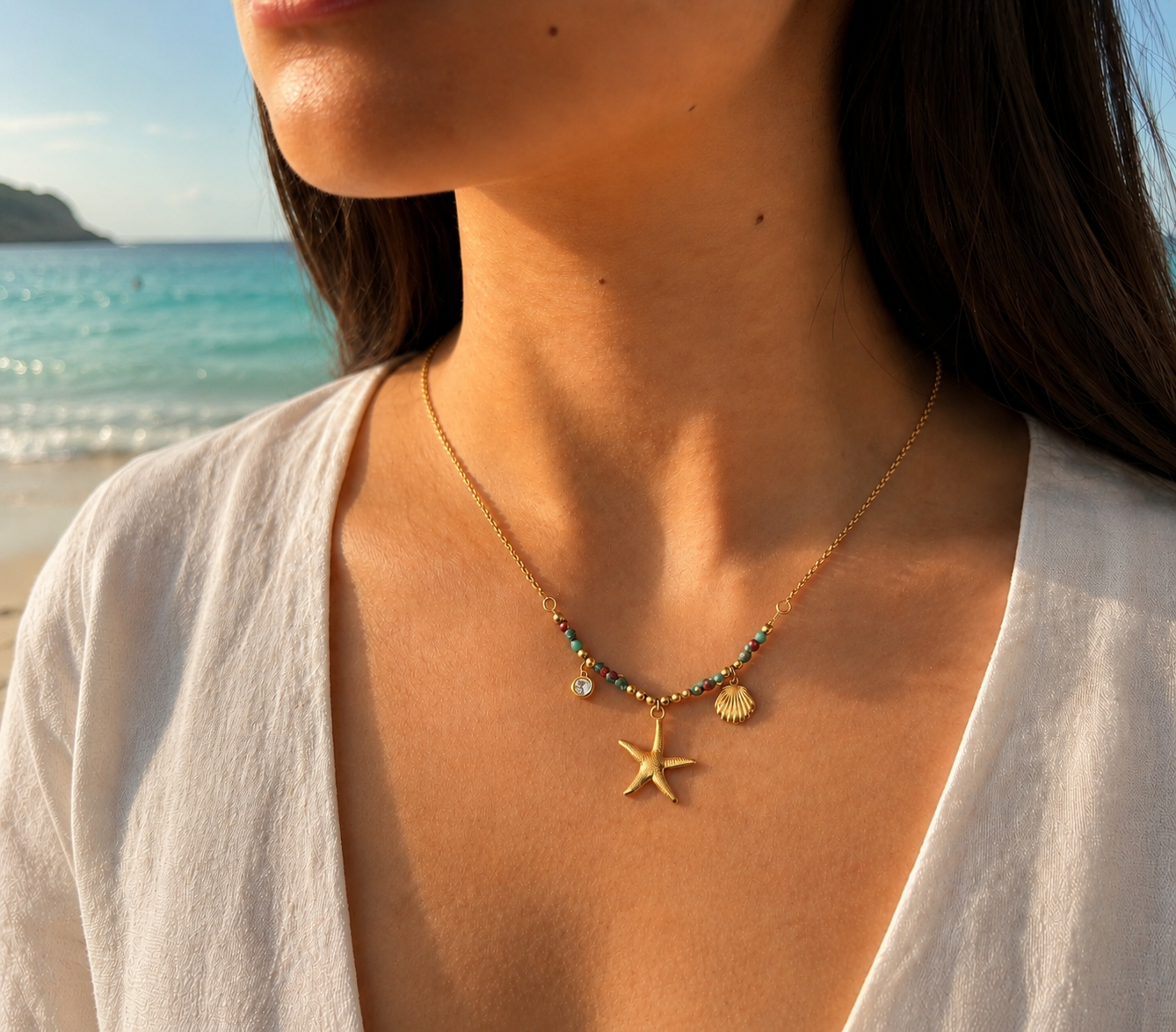 18ct Gold Plated Ocean Treasures Starfish & Shell Necklace