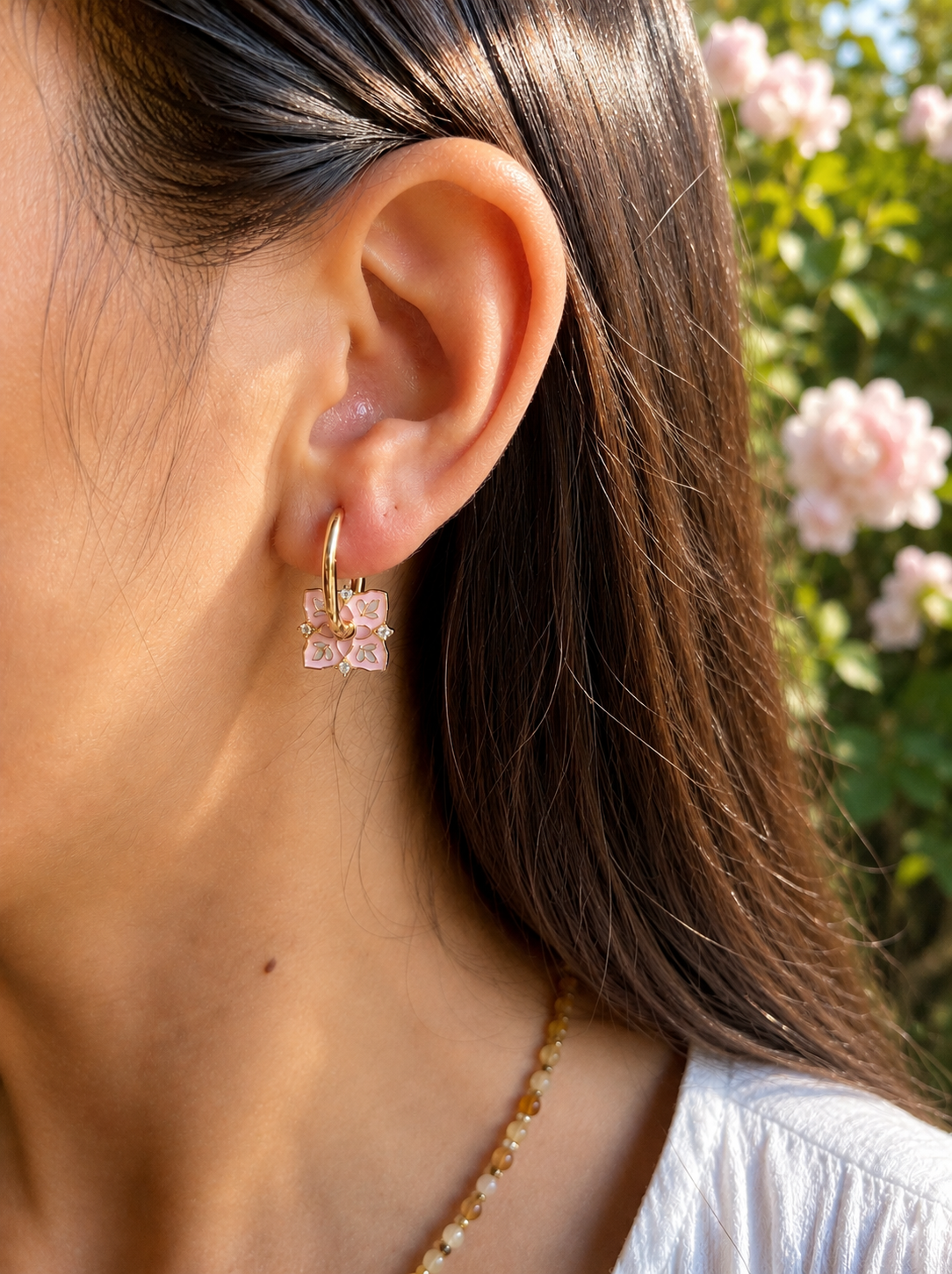 14ct Gold Plated Pink Sakura Blossom Earrings