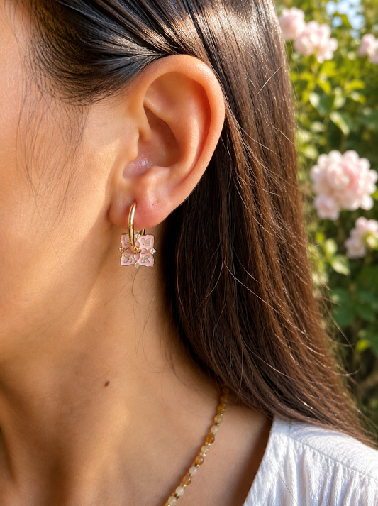 14ct Gold Plated Pink Sakura Blossom Earrings
