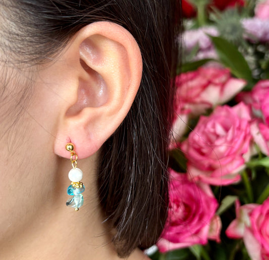 14ct Gold Plated Aquamarine Cluster Drop Earrings