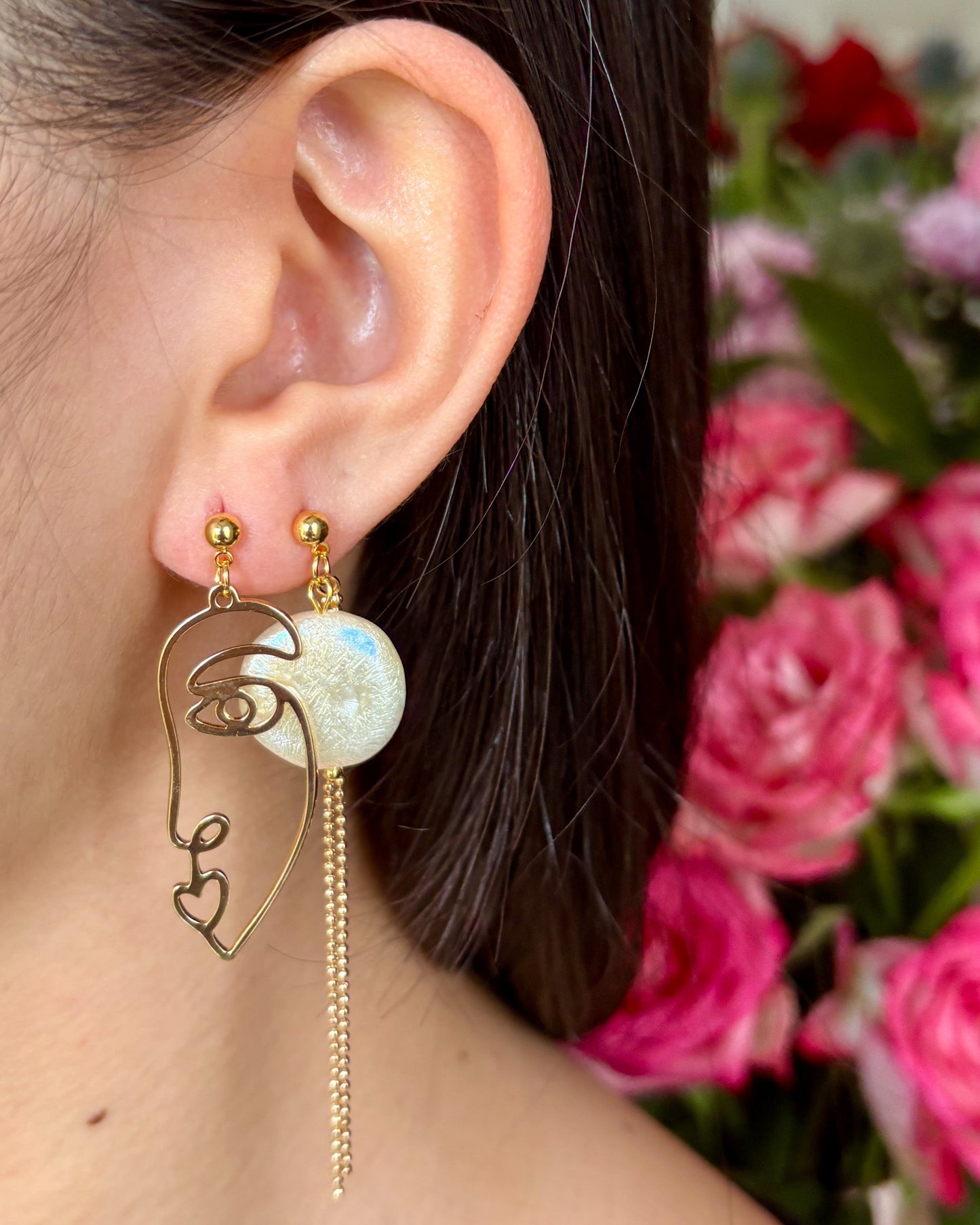 14ct Gold Plated Mismatched Face Earrings