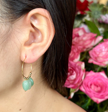 18ct Gold Plated Green Gemstone Cluster Hoop Earrings