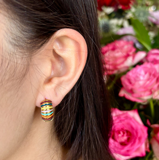 18ct Gold Plated Colourful Dome Huggie Earrings 