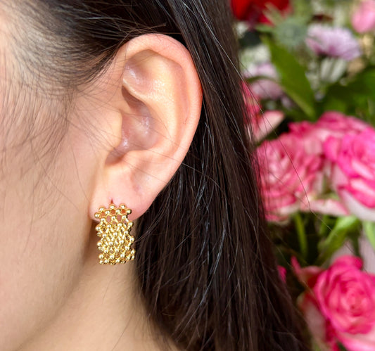 18ct Gold Plated Waffle Hoop Earrings