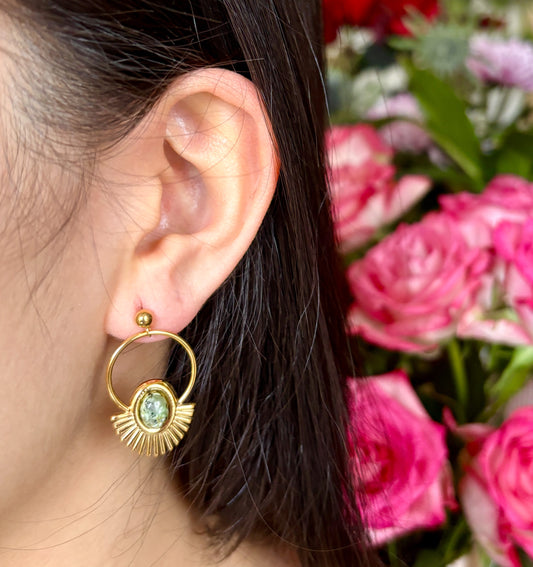 18ct Gold Plated African Turquoise Sunburst Hoop Earrings