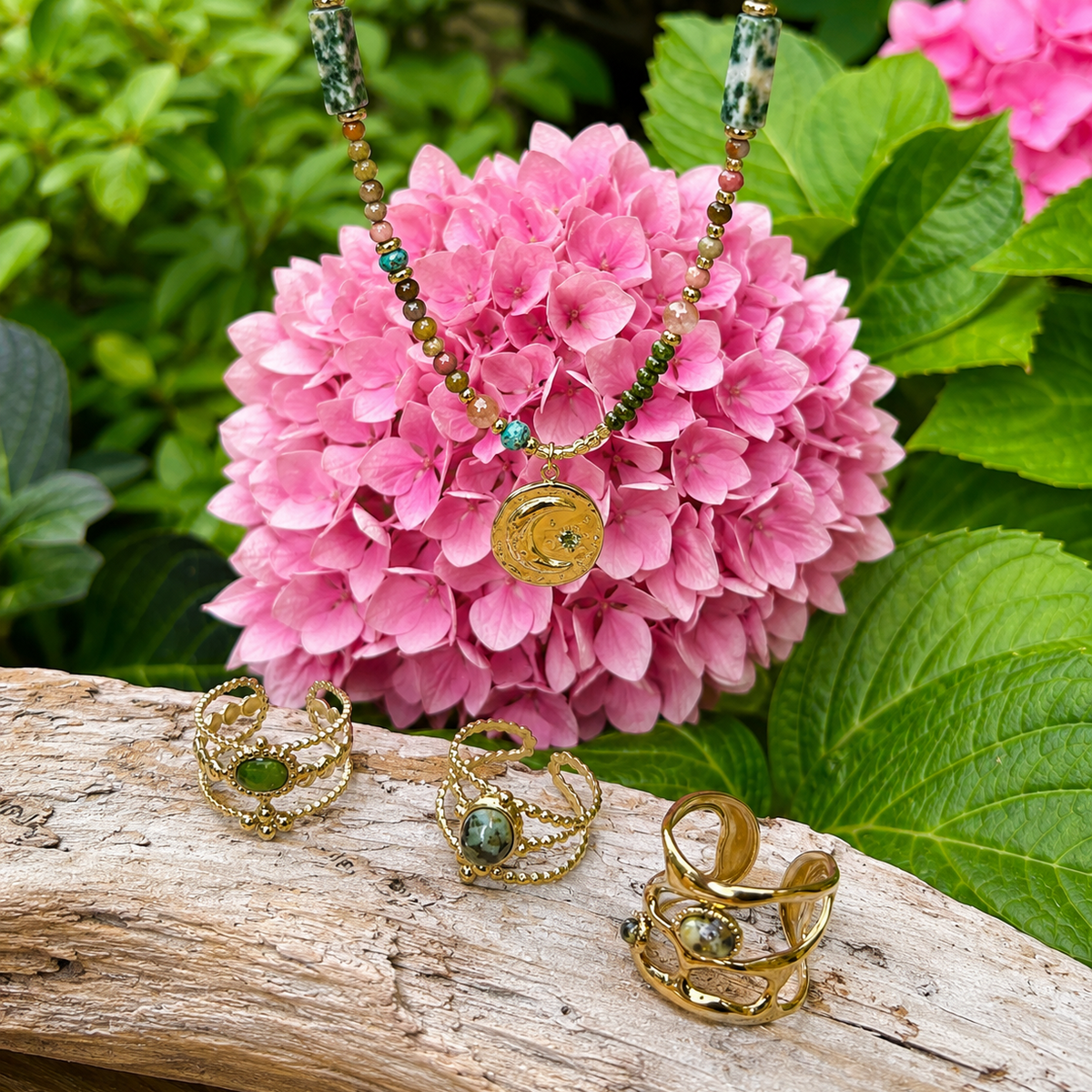 18ct Gold Plated Mixed Gemstone Winter Moon Pendant Necklace