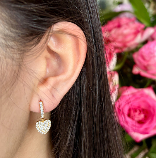 18ct Gold Plated Cubic Zirconia Heart Drop Earrings