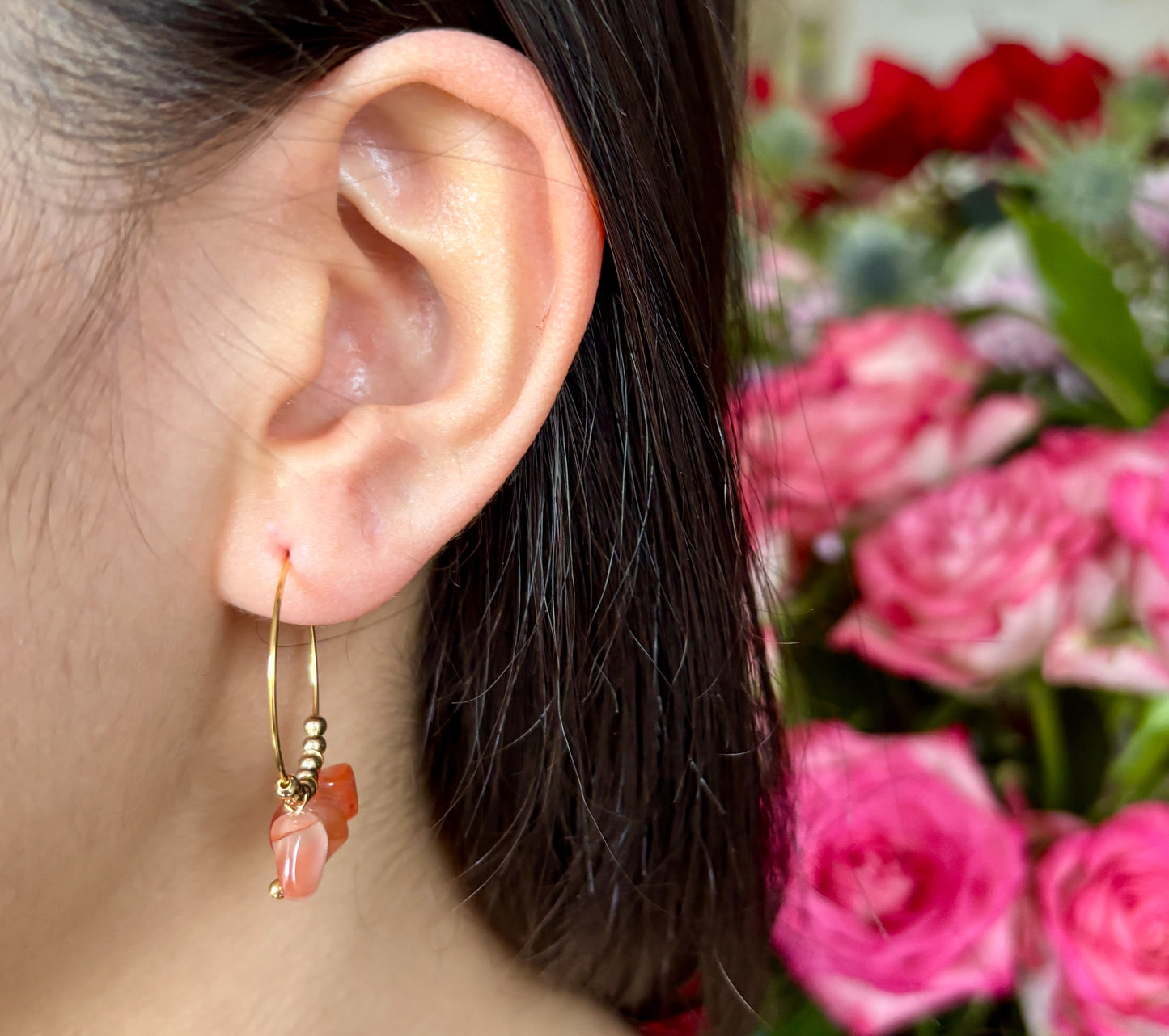 18ct Gold Plated Green Gemstone Cluster Hoop Earrings
