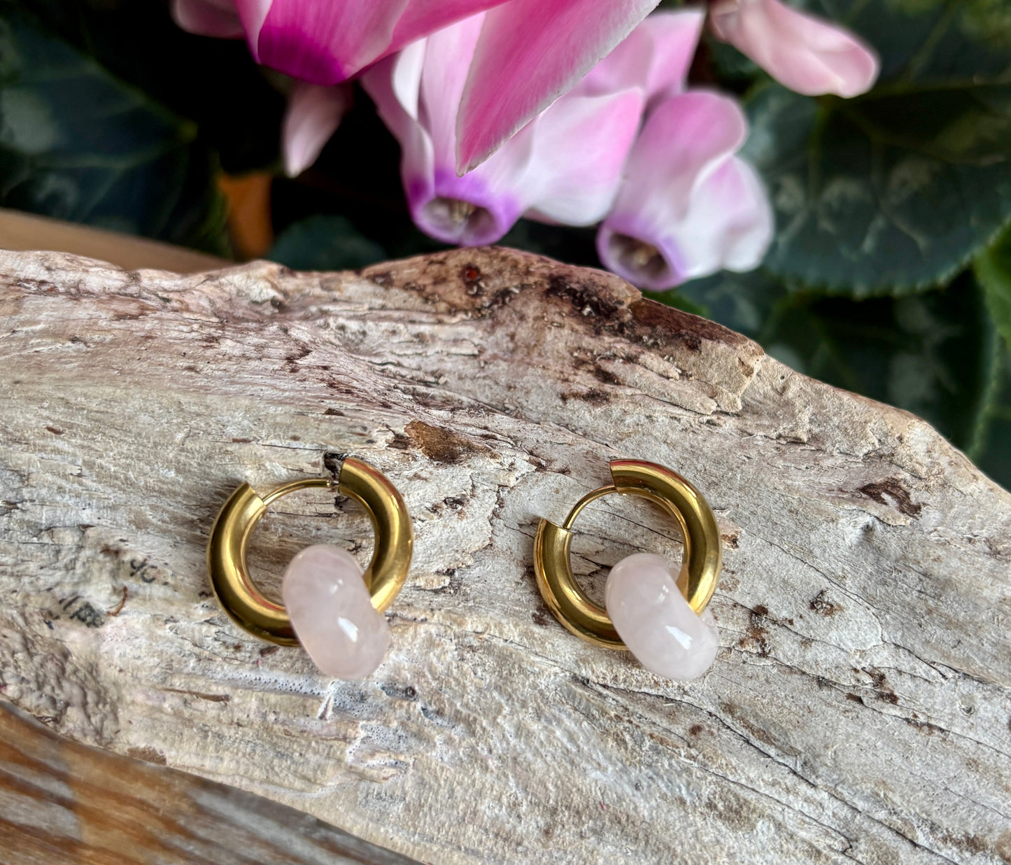 18ct Gold Plated Rose Quartz Doughnut Earrings