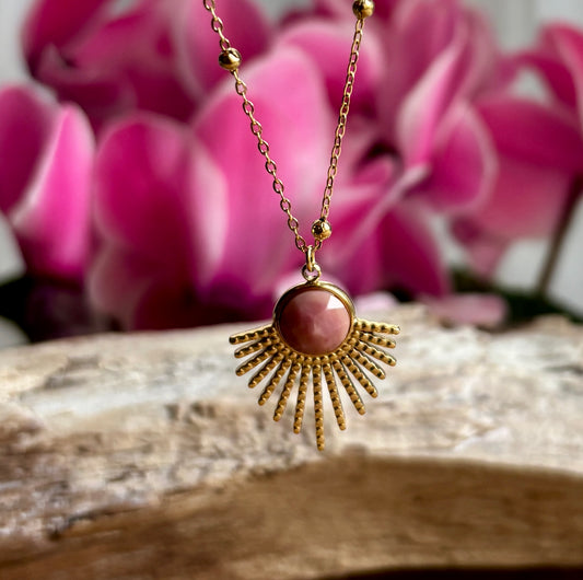 18ct Gold Plated Rhodochrosite Feather Necklace