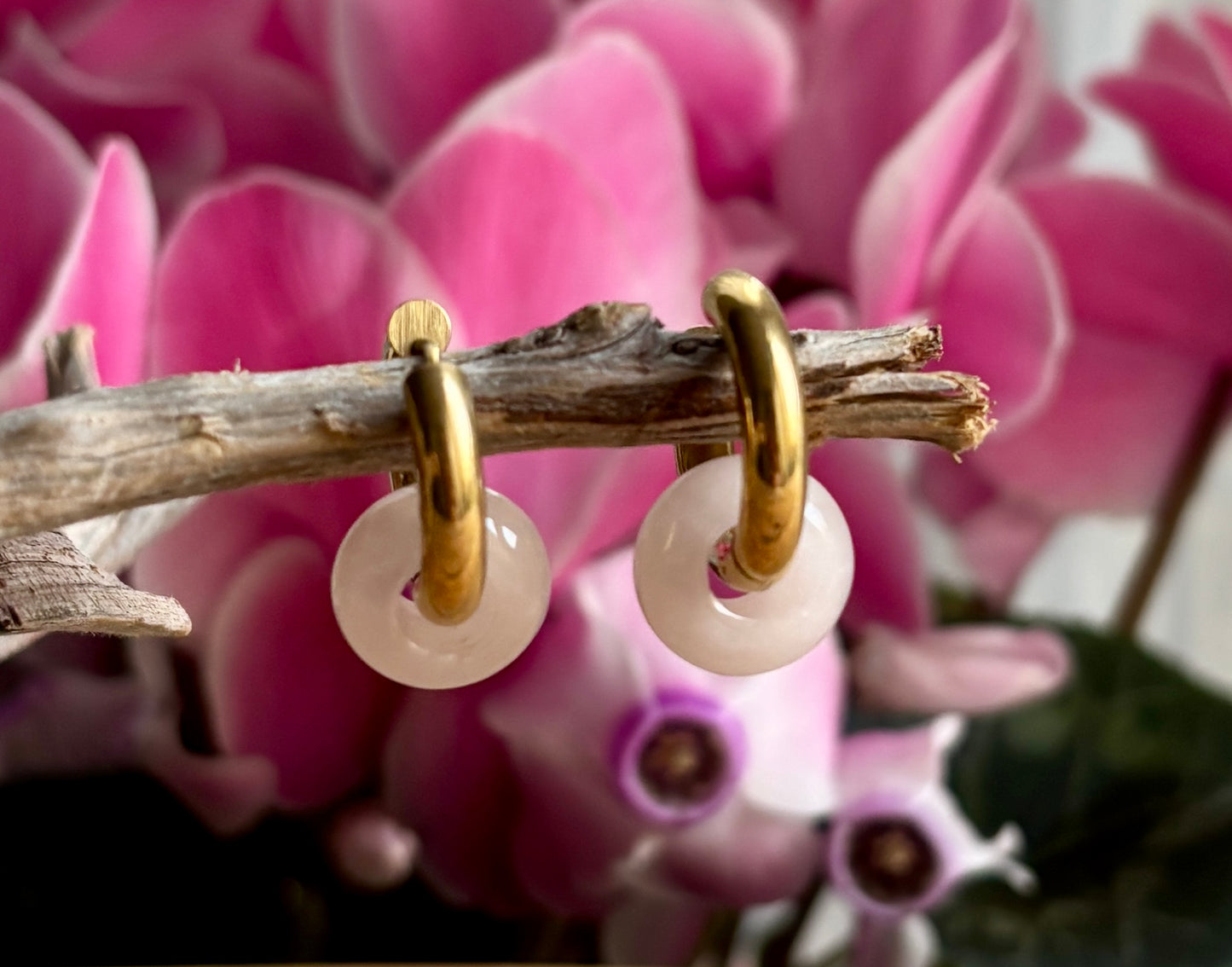 18ct Gold Plated Rose Quartz Doughnut Earrings