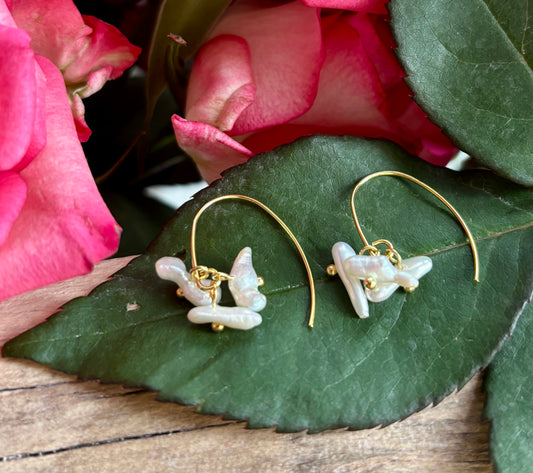14ct Gold Plated Fresh Water Pearl Cluster Earrings
