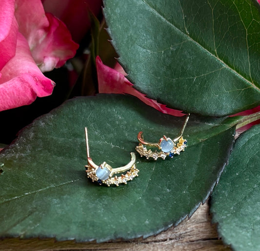 14ct Gold Plated Curved Cat's Eye Stone Earrings