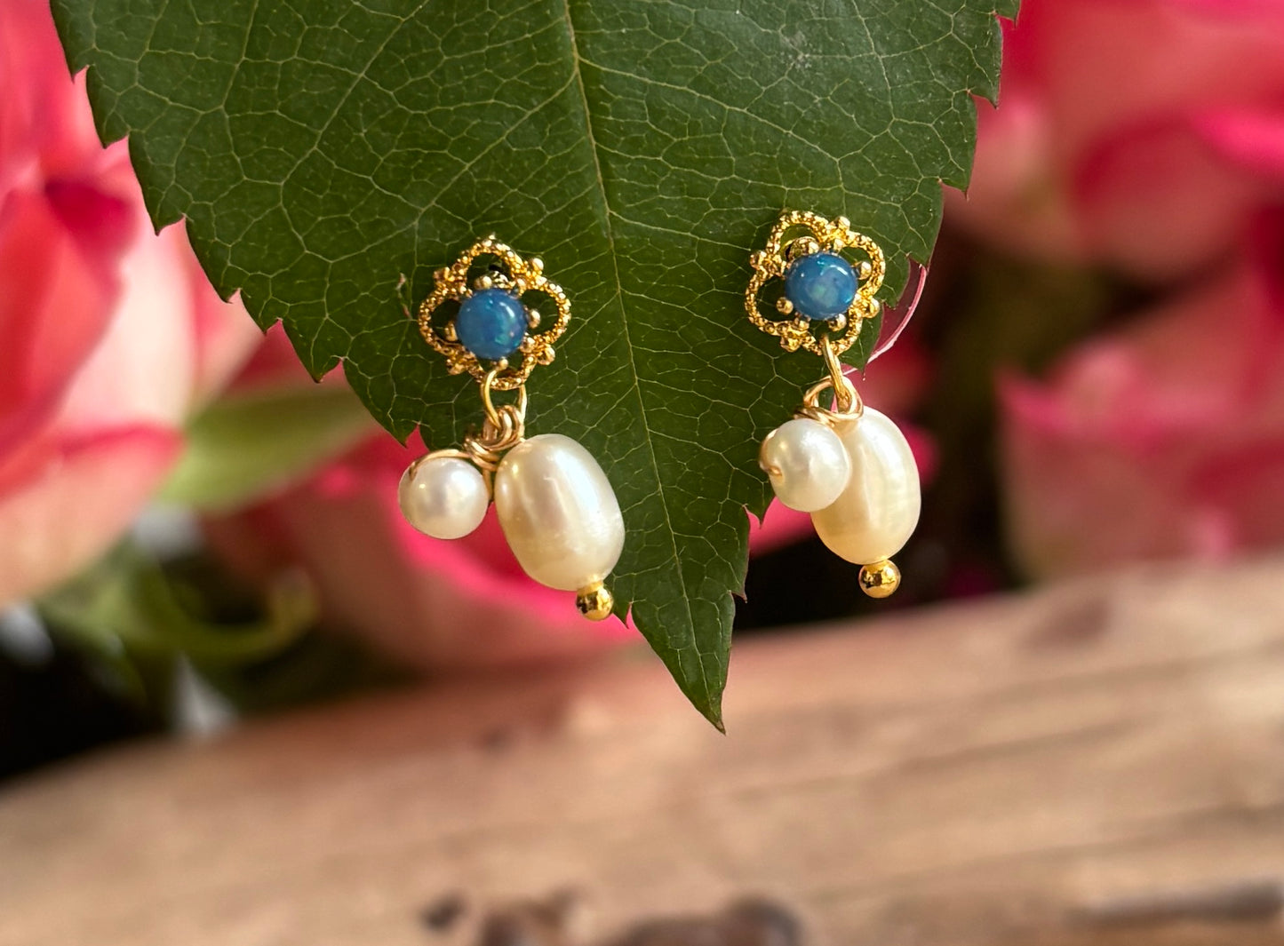 14ct Gold Plated Double Fresh Water Pearl Drop Earrings