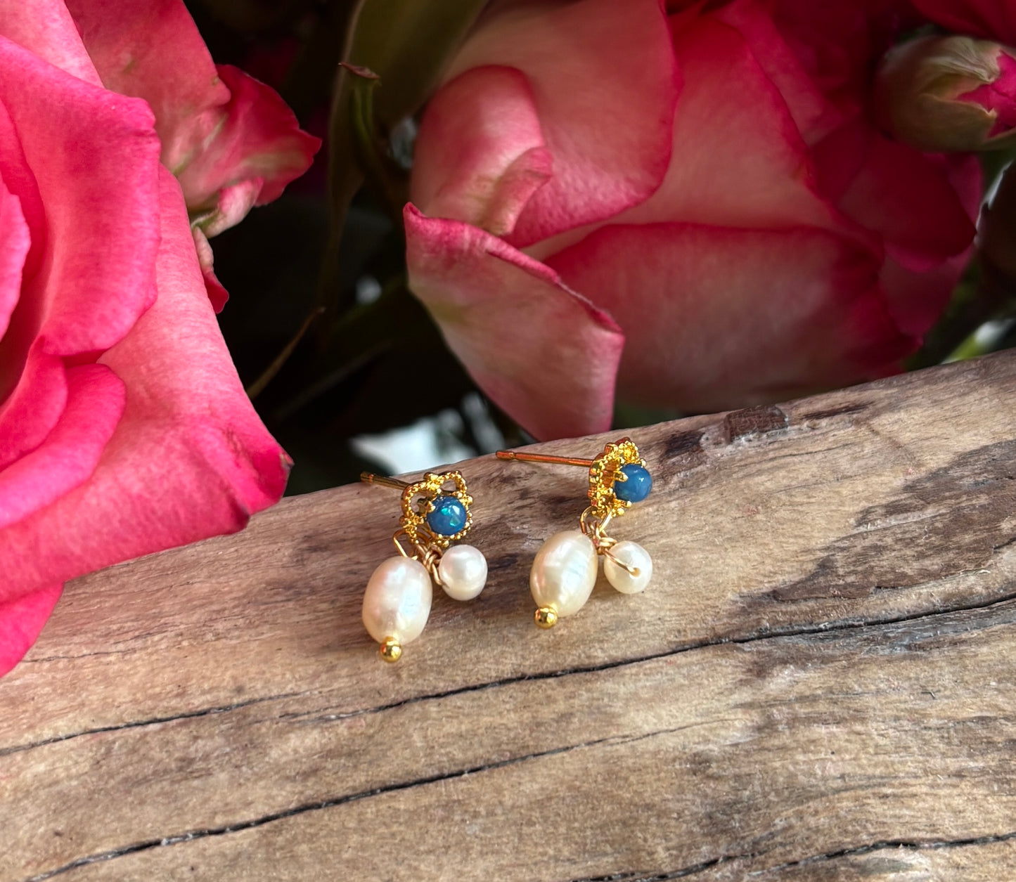 14ct Gold Plated Double Fresh Water Pearl Drop Earrings