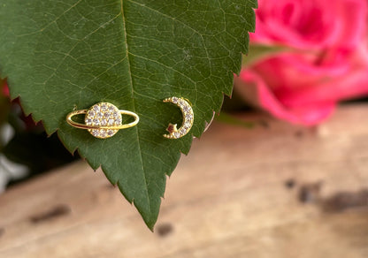 14ct Gold Plated Cubic Zirconia Mismatched Planet Earrings