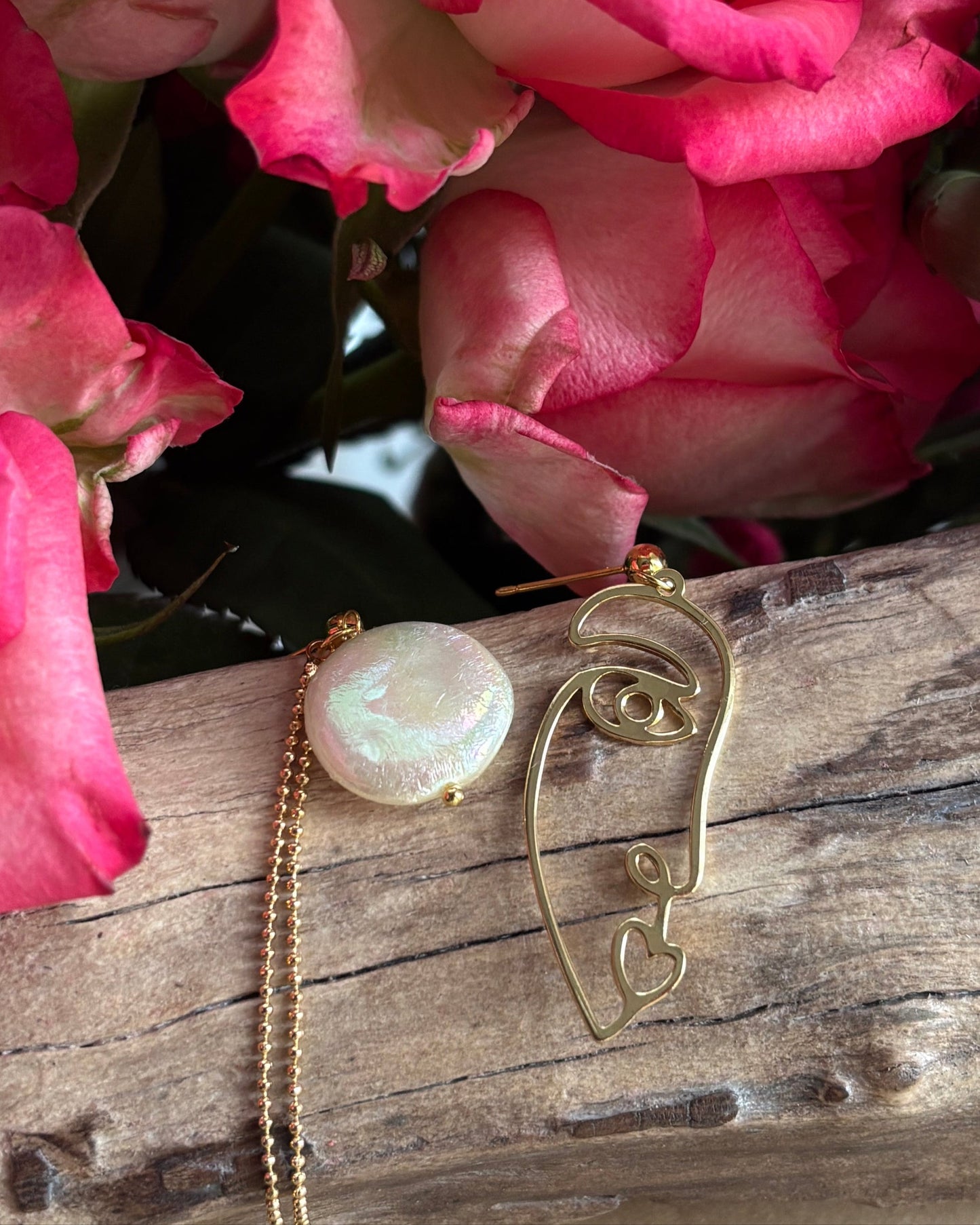14ct Gold Plated Mismatched Face Earrings