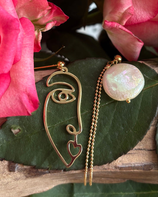 14ct Gold Plated Mismatched Face Earrings