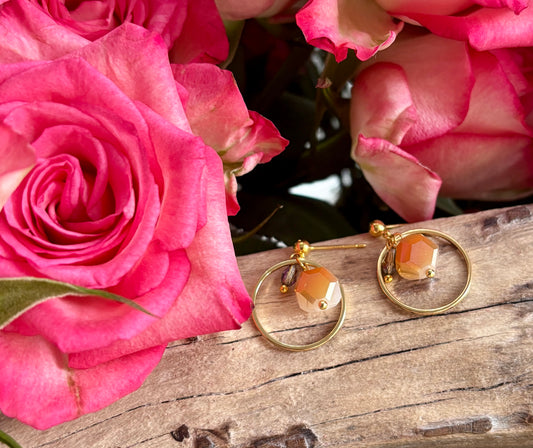 14ct Gold Plated Amber Glass Crystal Hoop Earrings