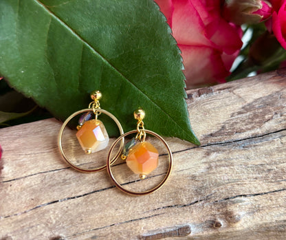 14ct Gold Plated Amber Glass Crystal Hoop Earrings